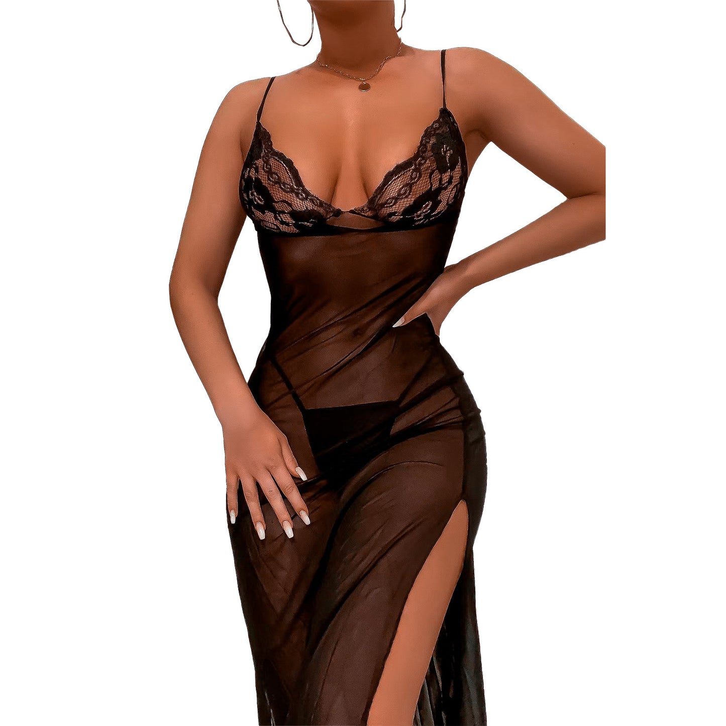 Temptation Sheer Open Back Dress Lace Pajamas