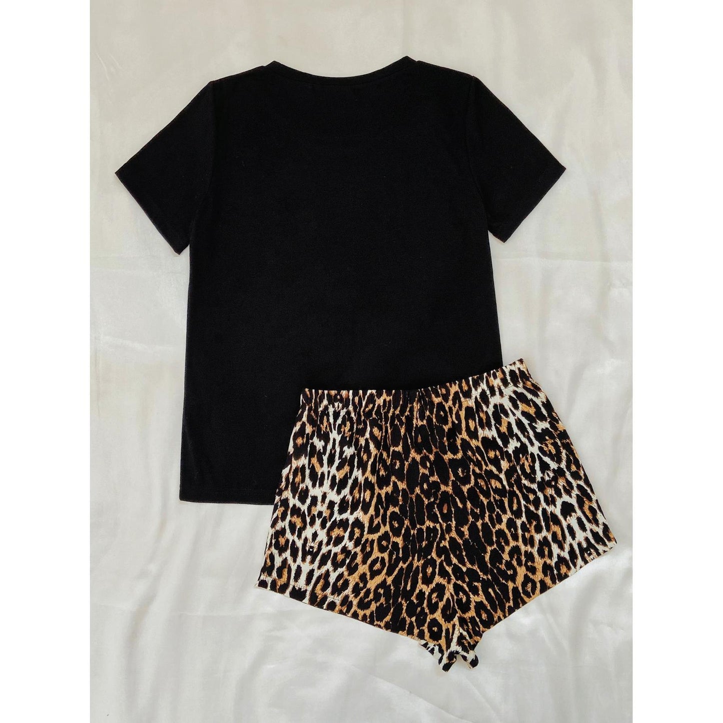 Women's Leopard Print Short Sleeve Pajamas Pajamas Suit