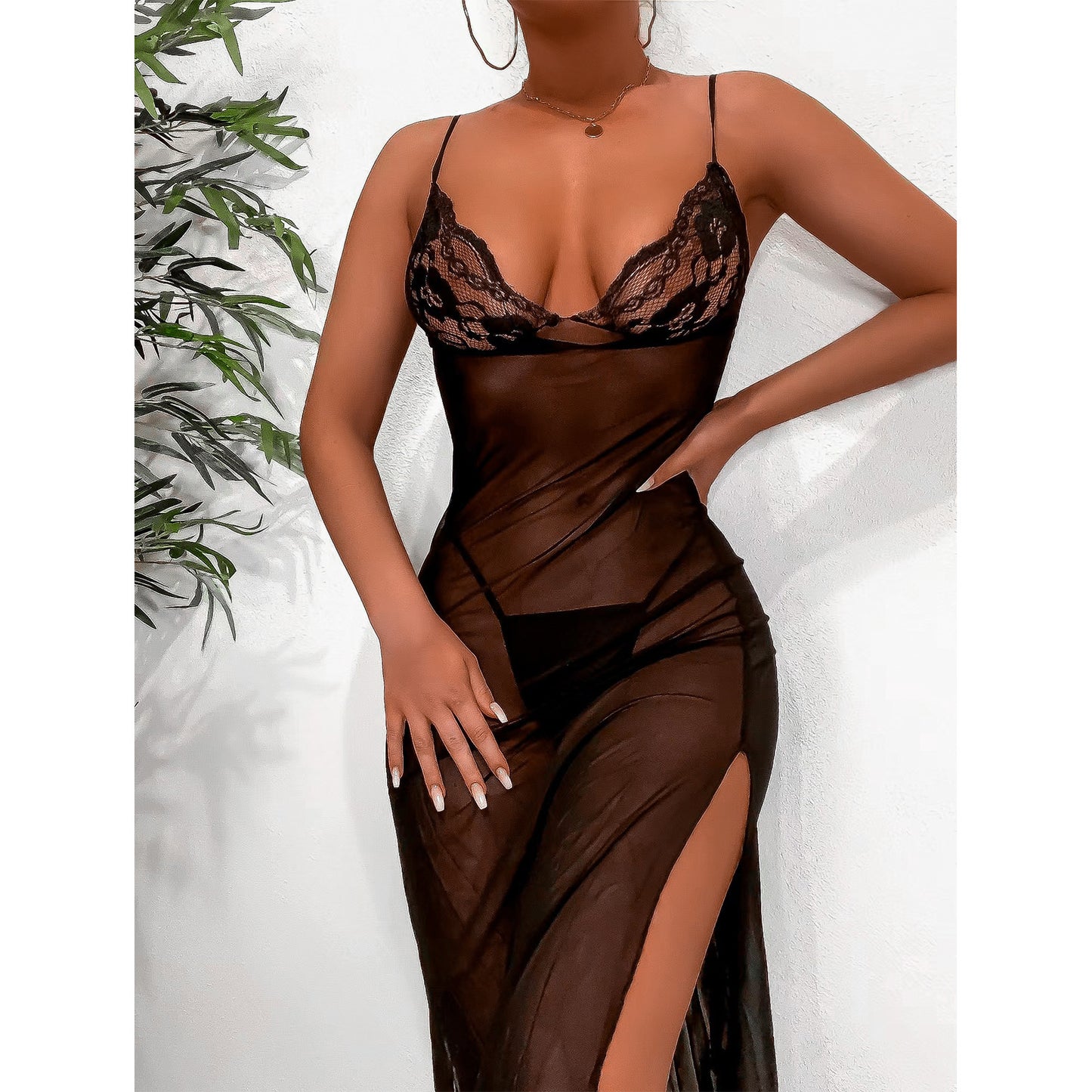 Temptation Sheer Open Back Dress Lace Pajamas