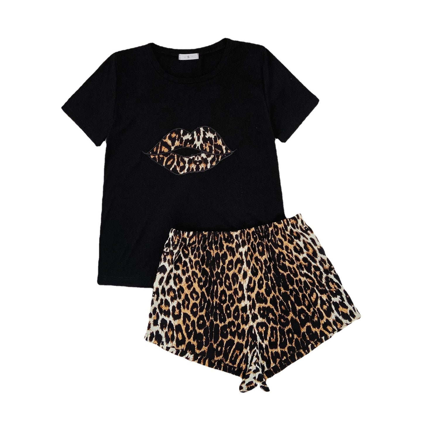 Women's Leopard Print Short Sleeve Pajamas Pajamas Suit
