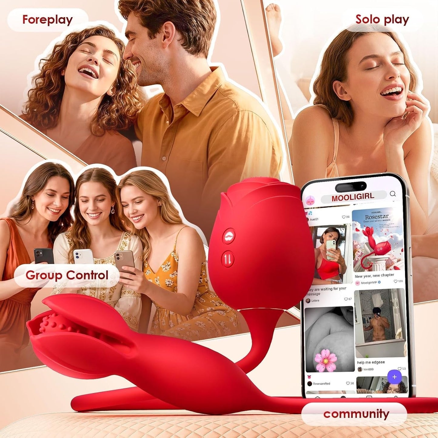 BloomRose AI Duo Sucking Vibrator & Thrusting Dildo